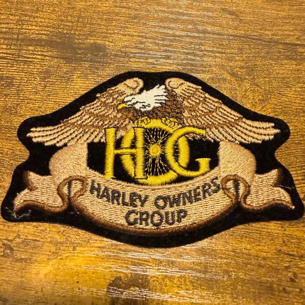 Vtg Harley Owners Group HOG Eagle Embroider Patch Gold Black Biker 4.5" Classic